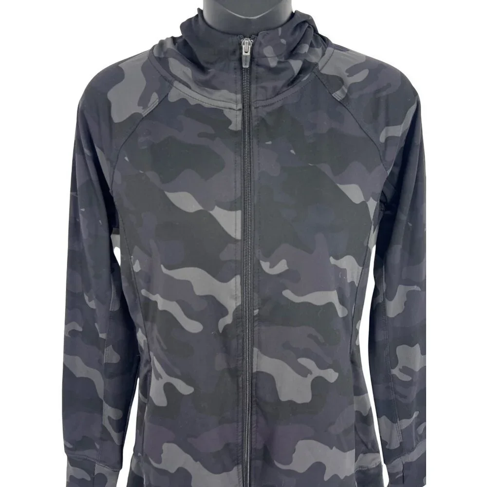 RBX Womens Hooded Black Gray Camo Jacket Zipper Size Small S Athleisure New - Picture 3 of 8